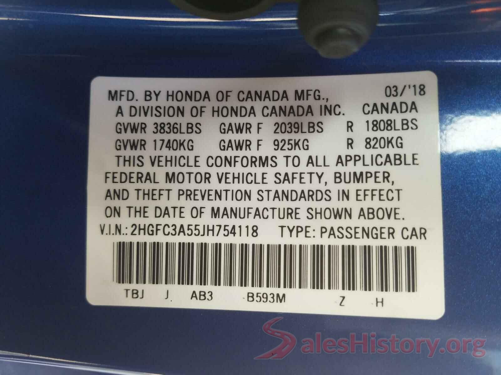 2HGFC3A55JH754118 2018 HONDA CIVIC