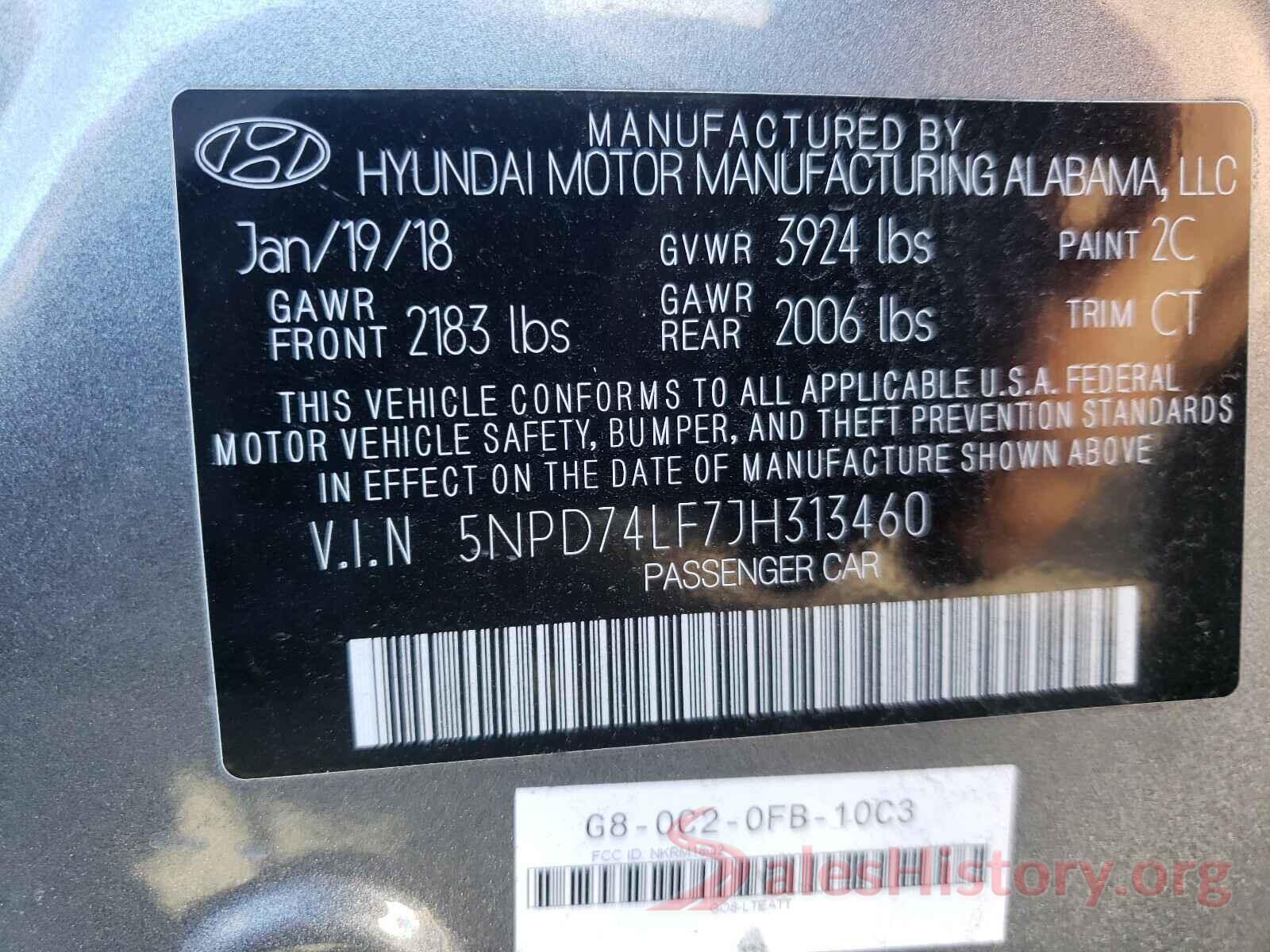 5NPD74LF7JH313460 2018 HYUNDAI ELANTRA