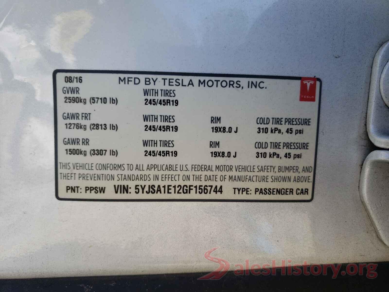 5YJSA1E12GF156744 2016 TESLA MODEL S