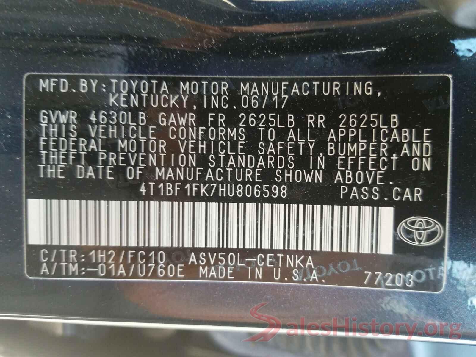 4T1BF1FK7HU806598 2017 TOYOTA CAMRY