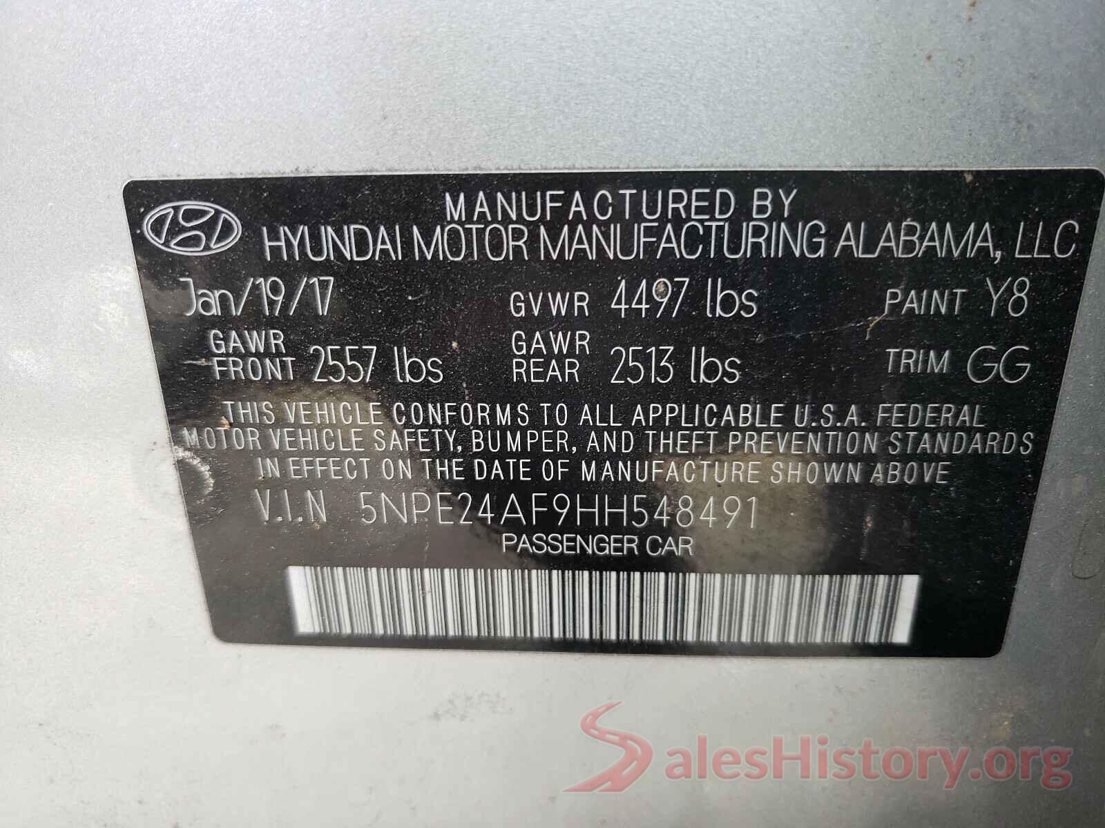 5NPE24AF9HH548491 2017 HYUNDAI SONATA