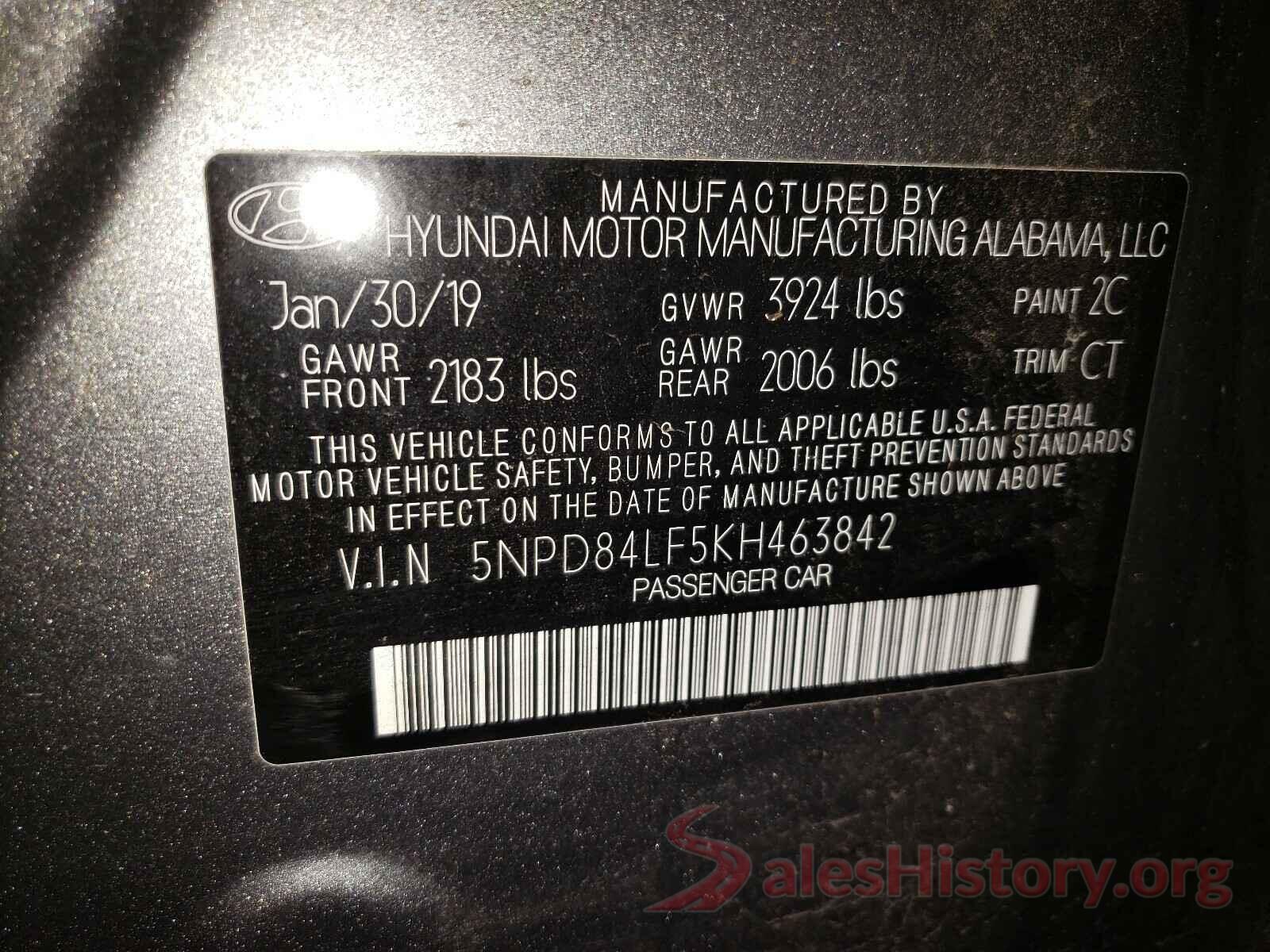 5NPD84LF5KH463842 2019 HYUNDAI ELANTRA