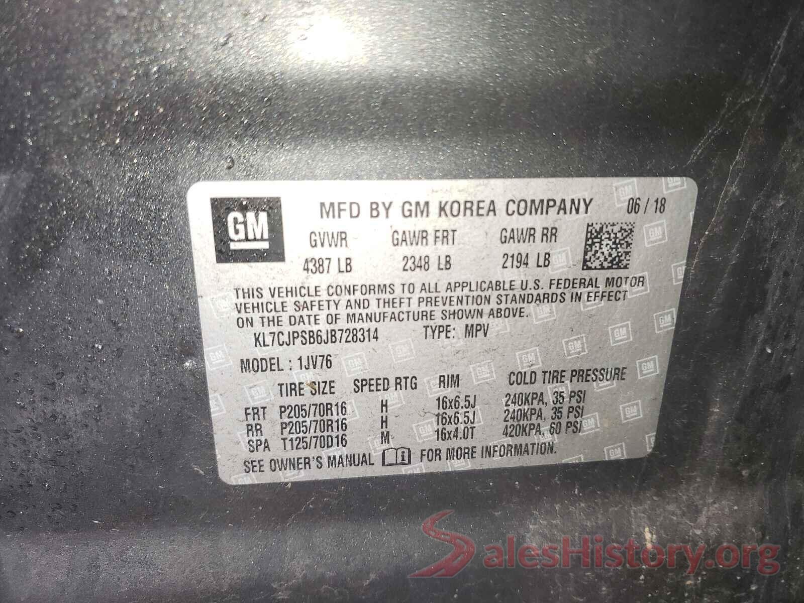 KL7CJPSB6JB728314 2018 CHEVROLET TRAX