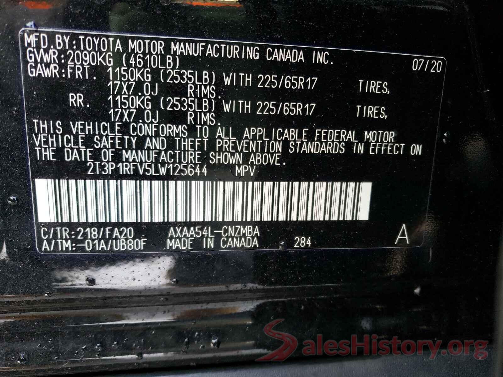 2T3P1RFV5LW125644 2020 TOYOTA RAV4