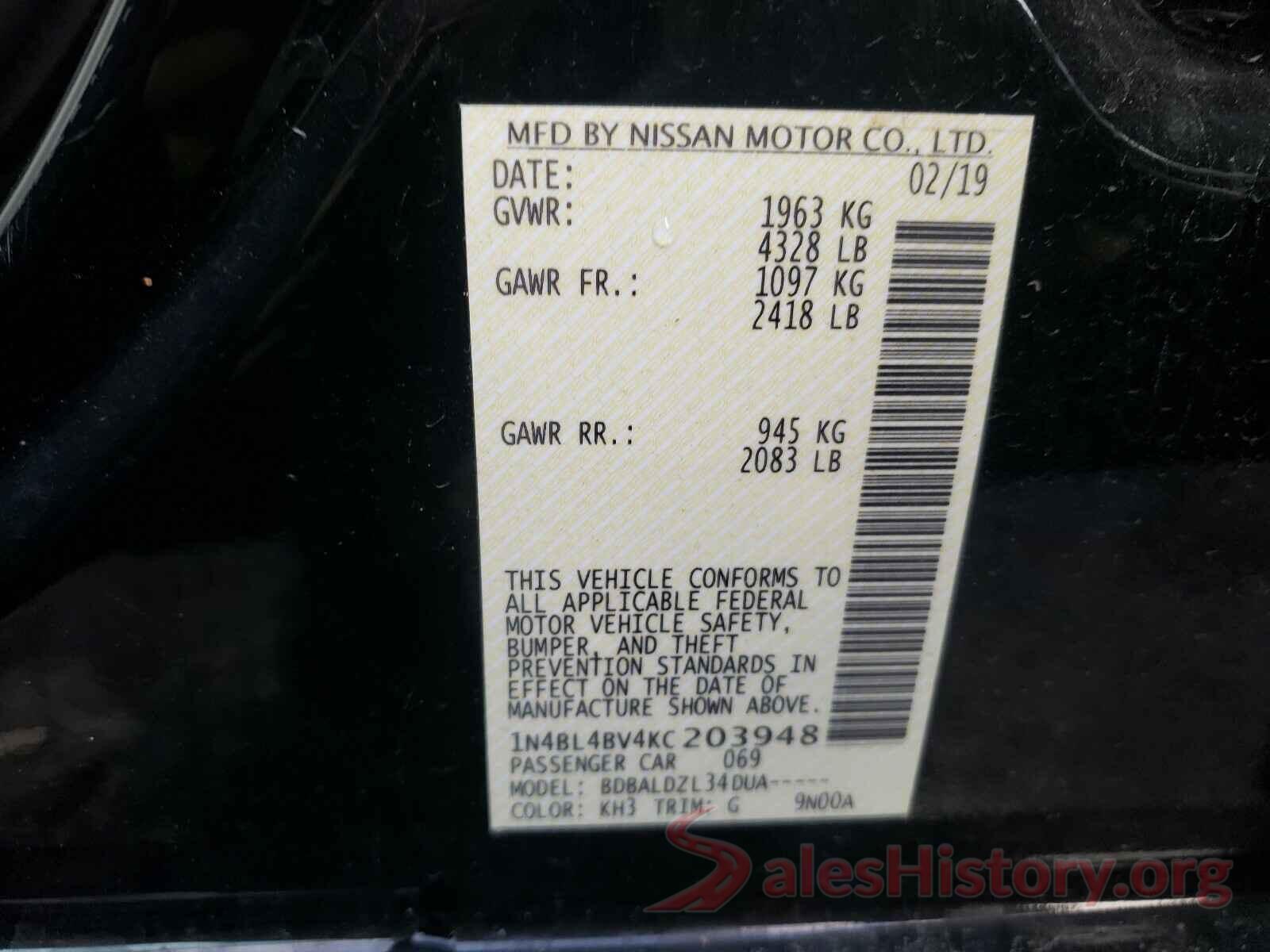 1N4BL4BV4KC203948 2019 NISSAN ALTIMA