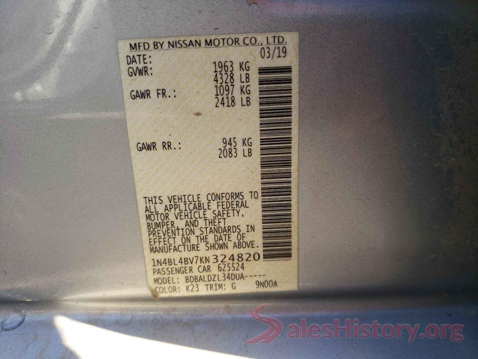 1N4BL4BV7KN324820 2019 NISSAN ALTIMA