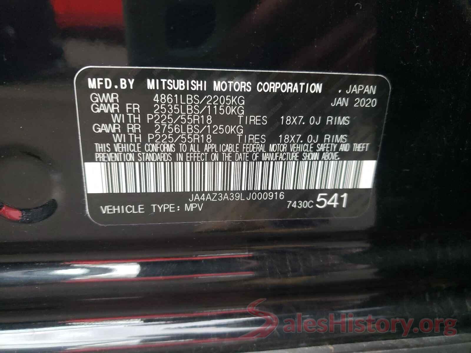 JA4AZ3A39LJ000916 2020 MITSUBISHI OUTLANDER