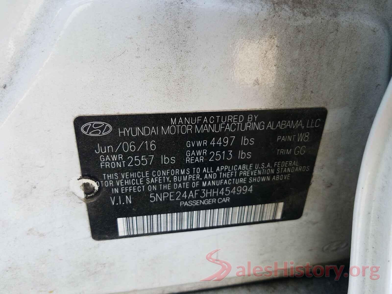 5NPE24AF3HH454994 2017 HYUNDAI SONATA