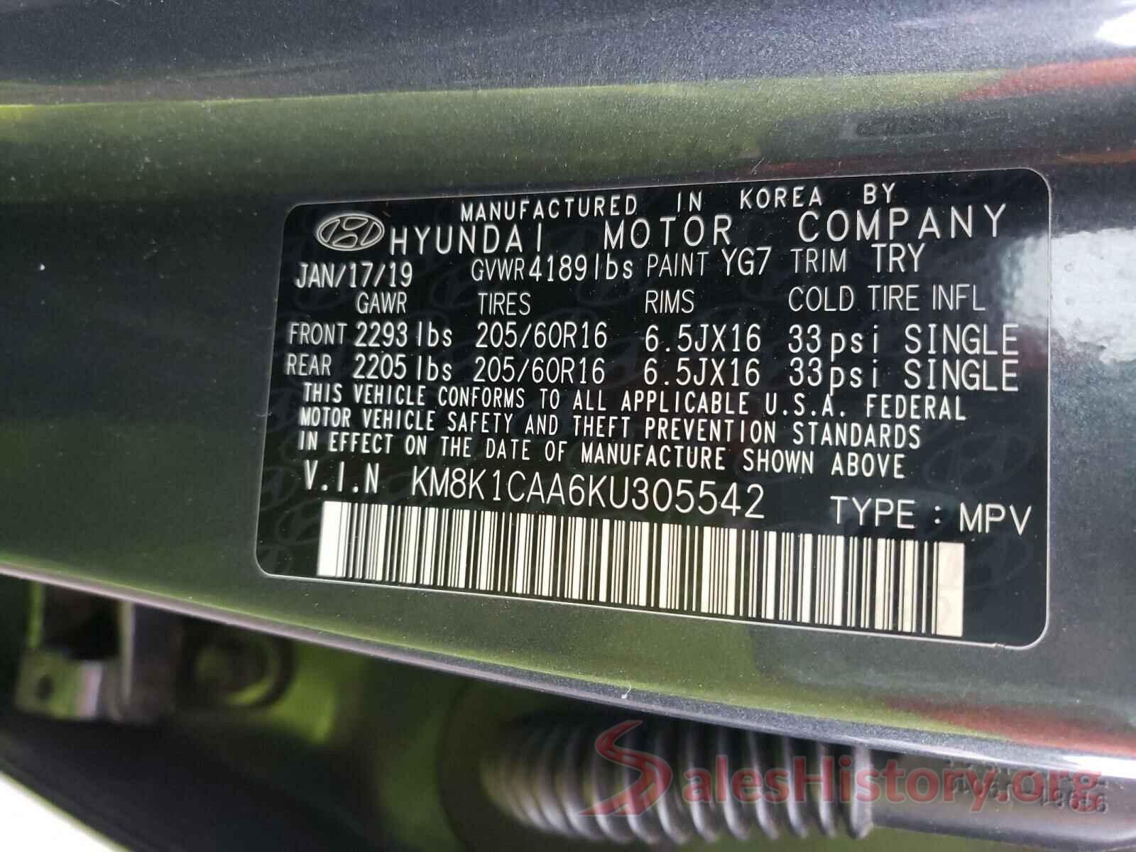 KM8K1CAA6KU305542 2019 HYUNDAI KONA