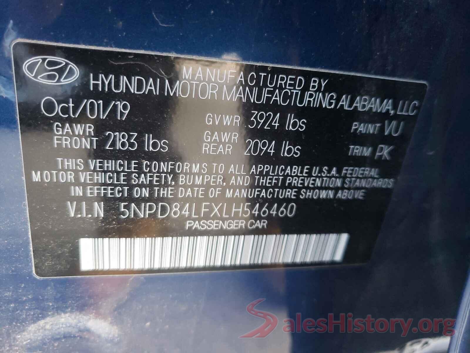 5NPD84LFXLH546460 2020 HYUNDAI ELANTRA