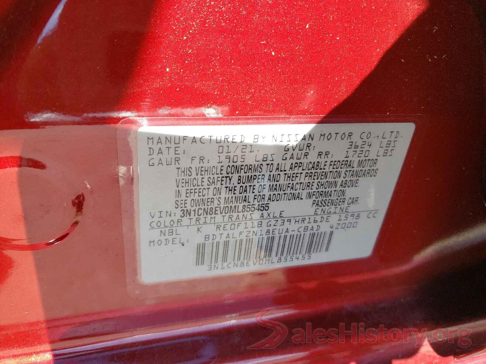 3N1CN8EV0ML855455 2021 NISSAN VERSA