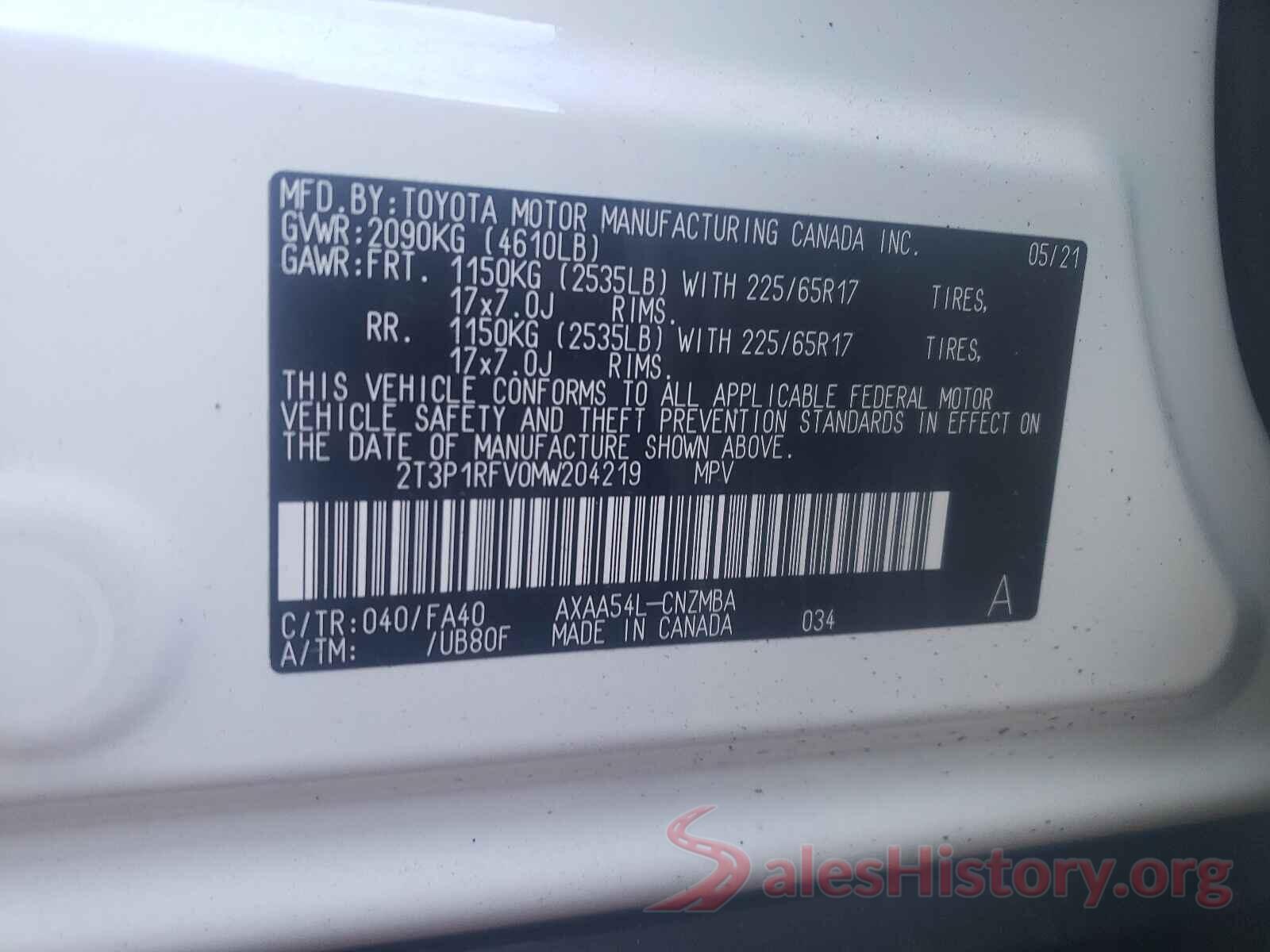 2T3P1RFV0MW204219 2021 TOYOTA RAV4