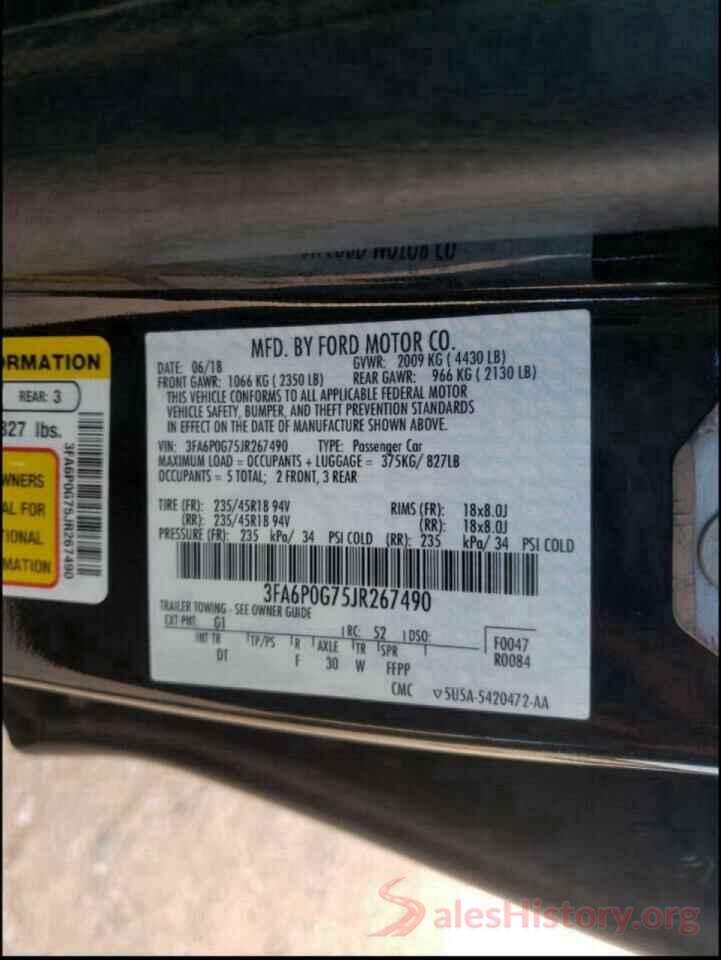 3FA6P0G75JR267490 2018 FORD FUSION