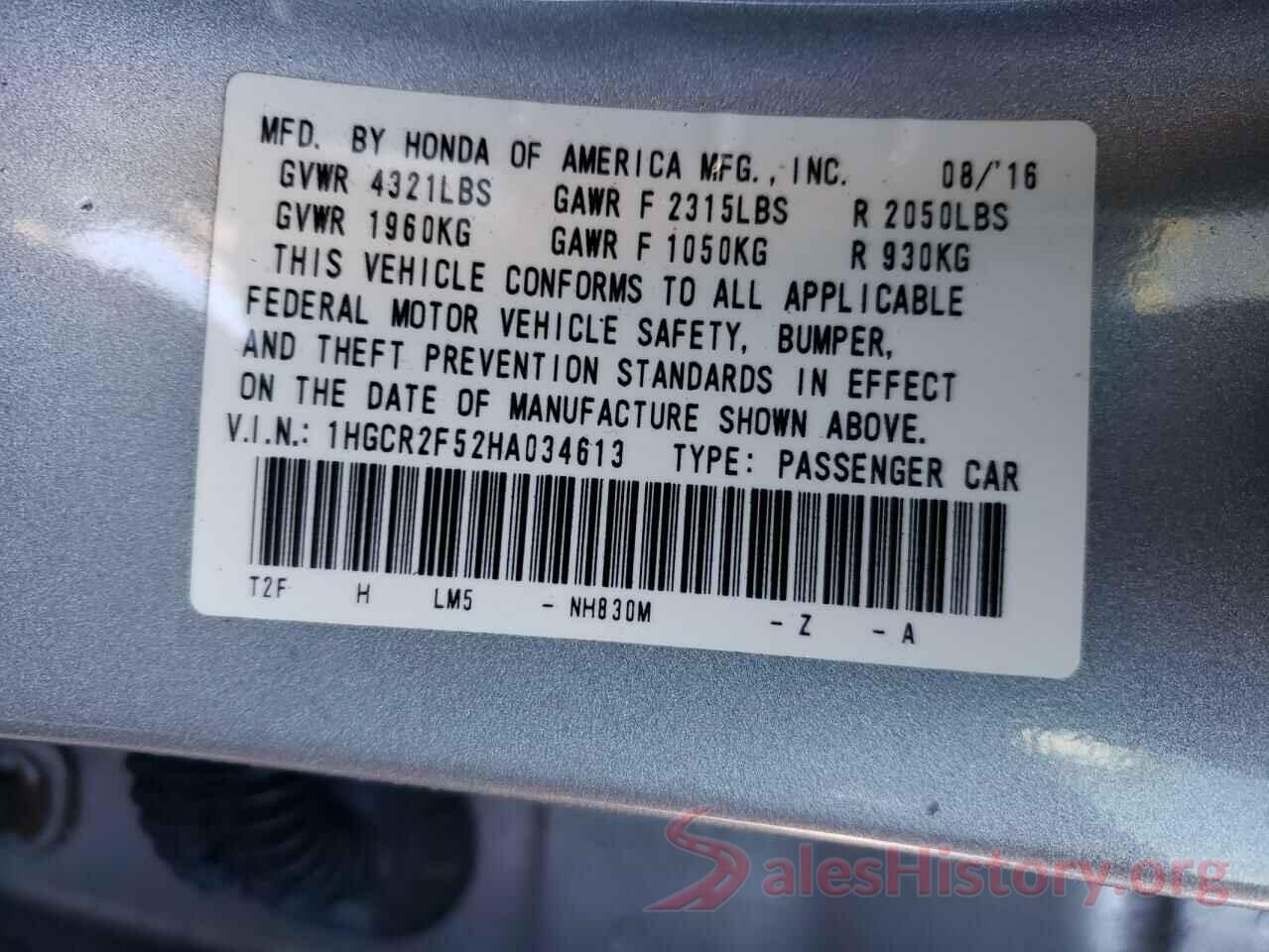 1HGCR2F52HA034613 2017 HONDA ACCORD