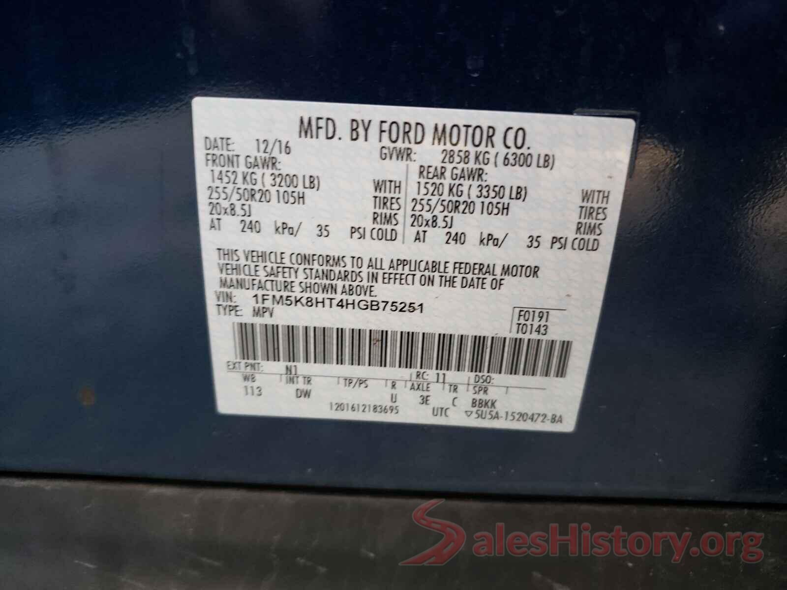 1FM5K8HT4HGB75251 2017 FORD EXPLORER