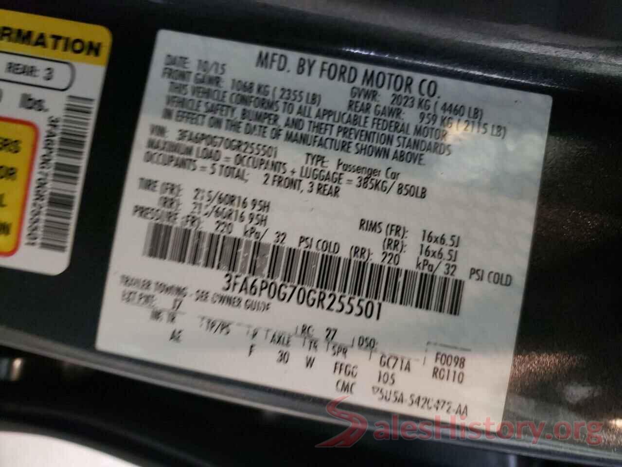 3FA6P0G70GR255501 2016 FORD FUSION