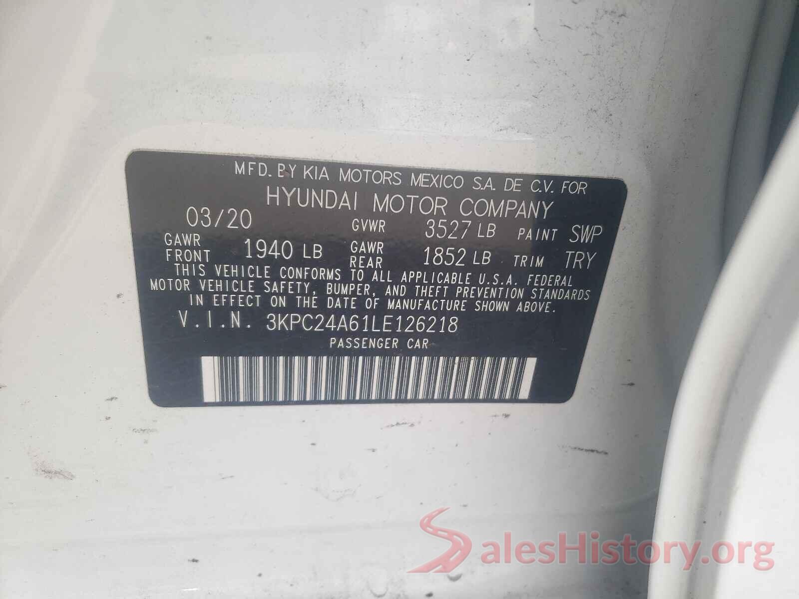 3KPC24A61LE126218 2020 HYUNDAI ACCENT