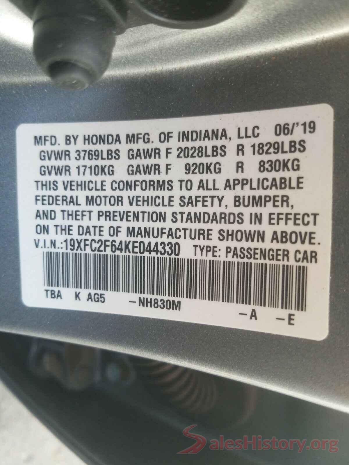 19XFC2F64KE044330 2019 HONDA CIVIC