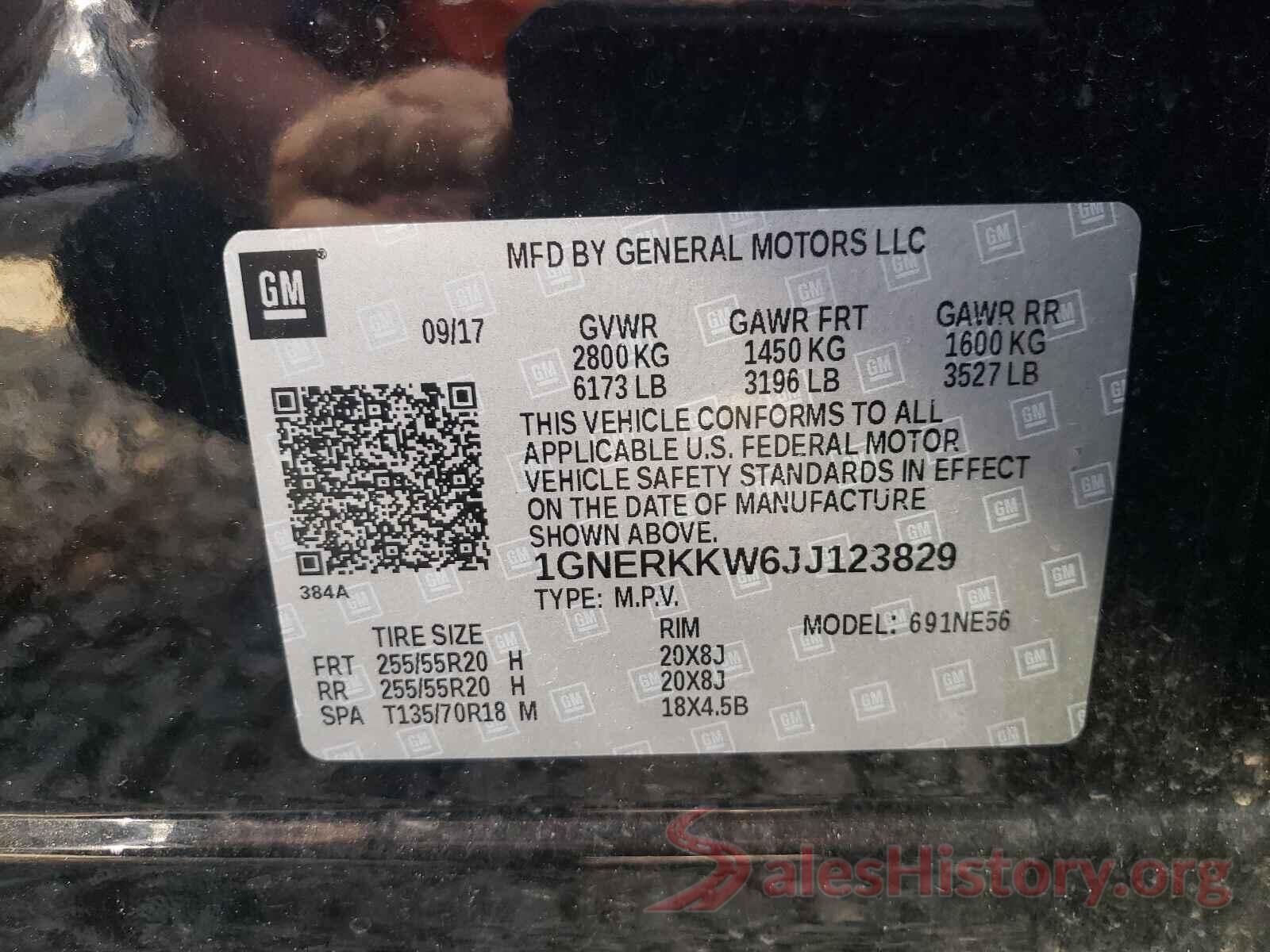 1GNERKKW6JJ123829 2018 CHEVROLET TRAVERSE