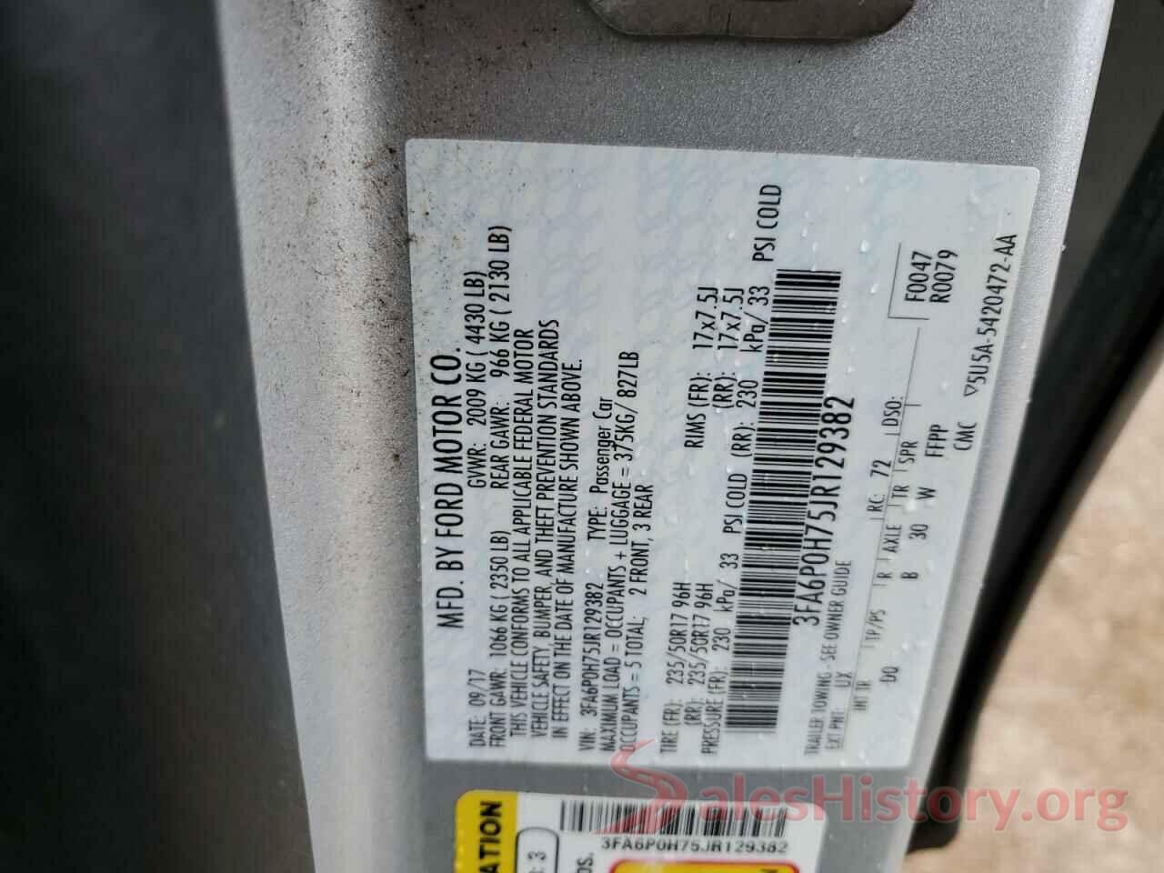 3FA6P0H75JR129382 2018 FORD FUSION