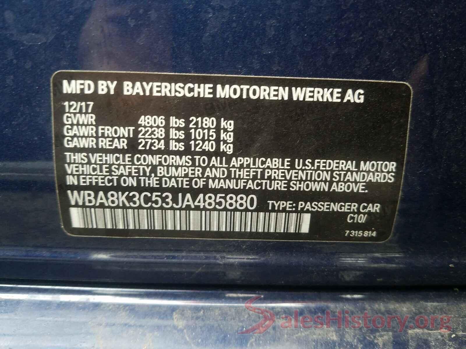 WBA8K3C53JA485880 2018 BMW 3 SERIES