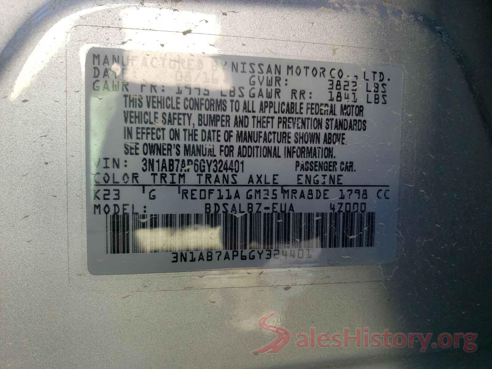 3N1AB7AP6GY324401 2016 NISSAN SENTRA