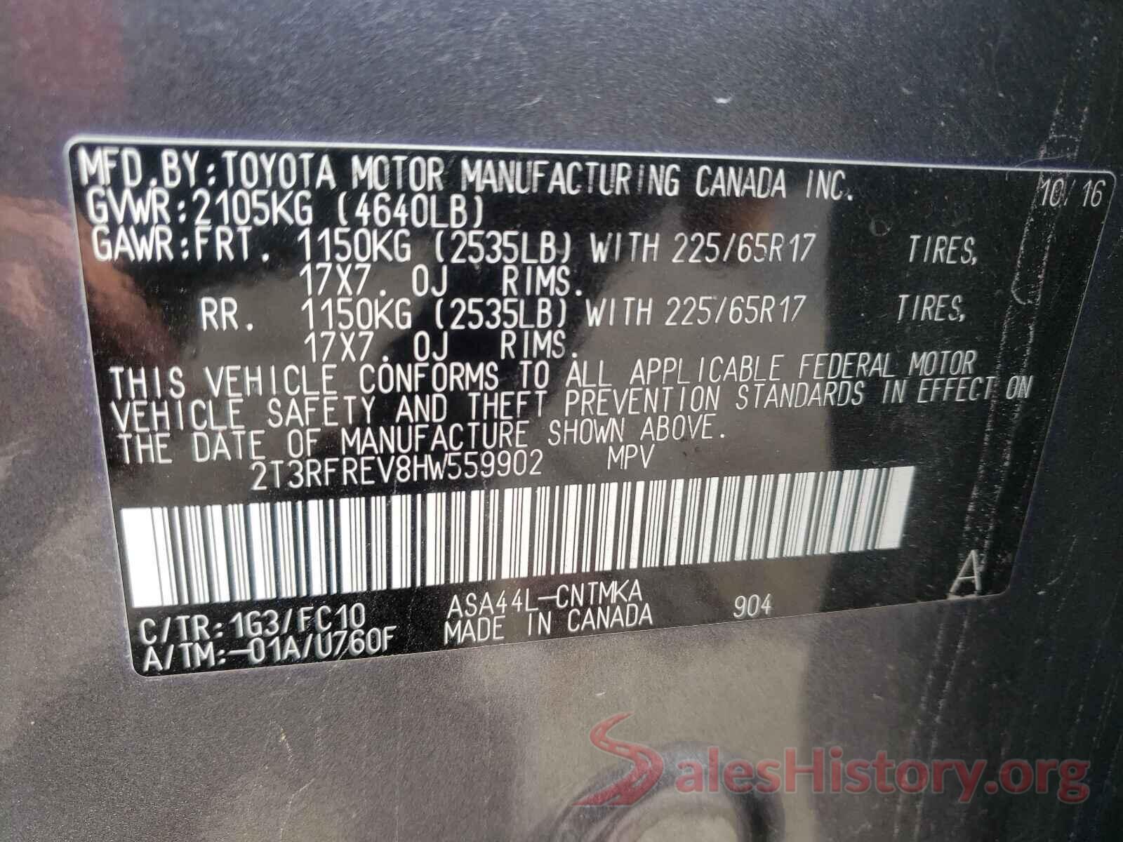 2T3RFREV8HW559902 2017 TOYOTA RAV4