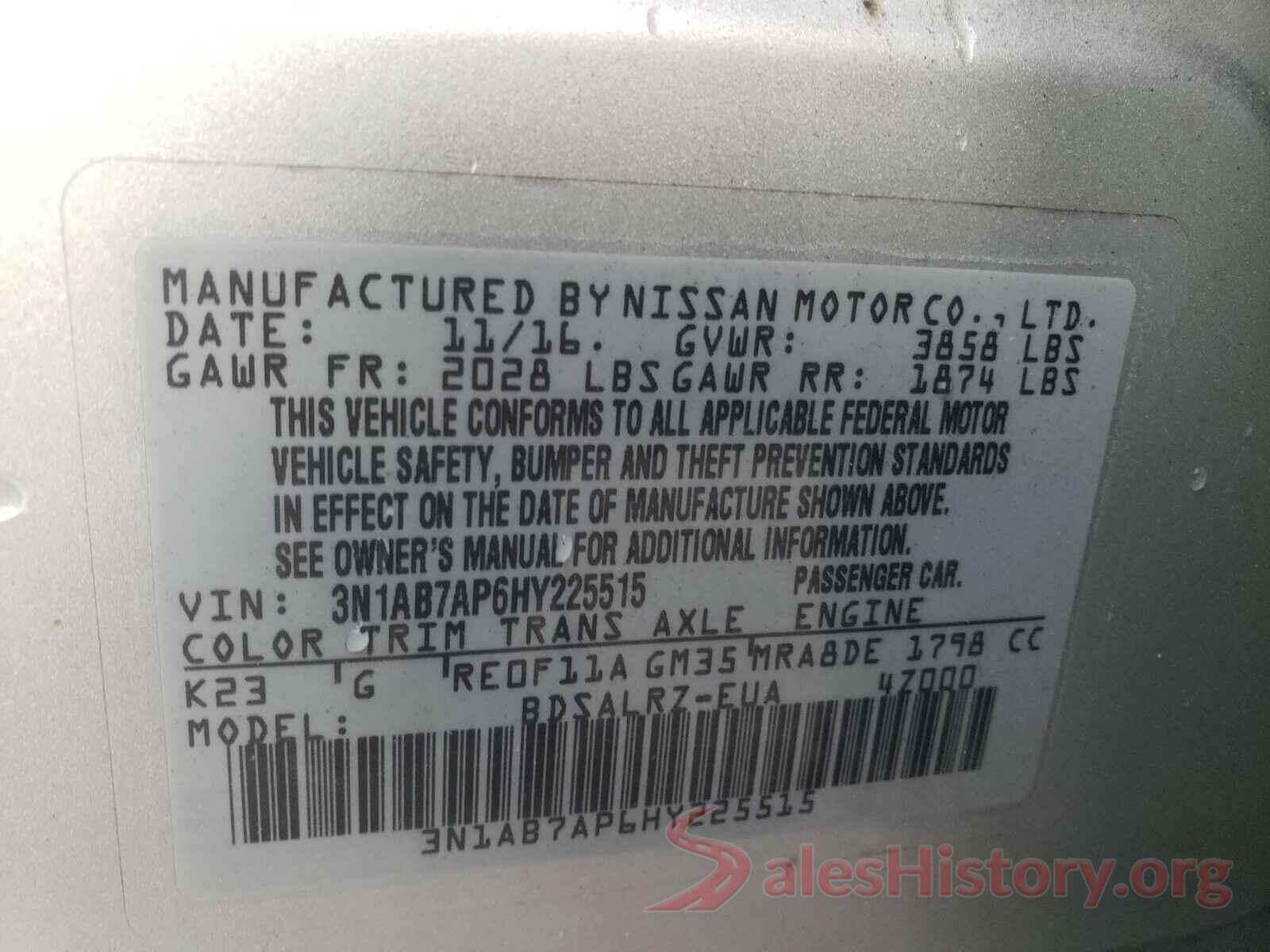 3N1AB7AP6HY225515 2017 NISSAN SENTRA