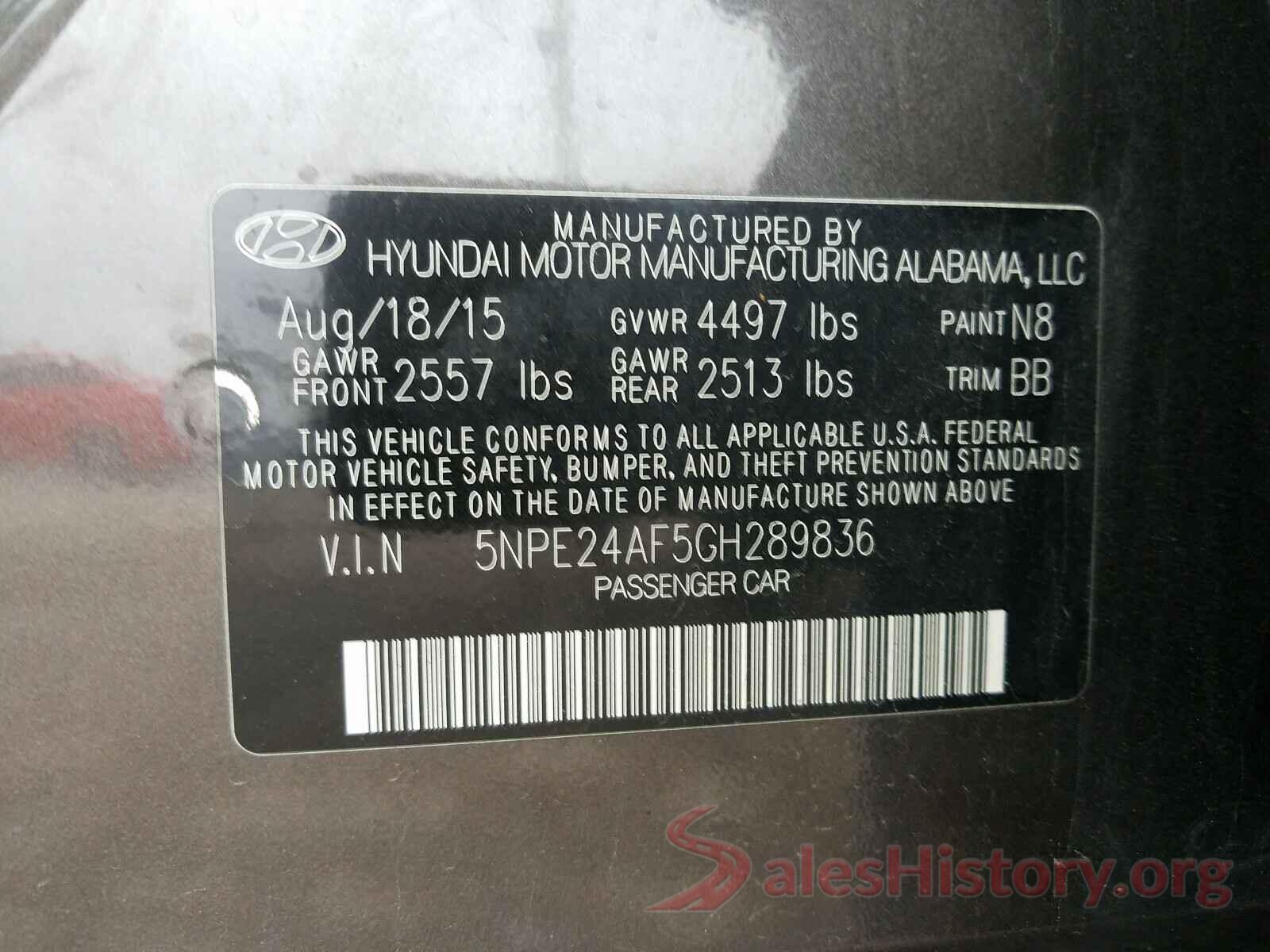 5NPE24AF5GH289836 2016 HYUNDAI SONATA