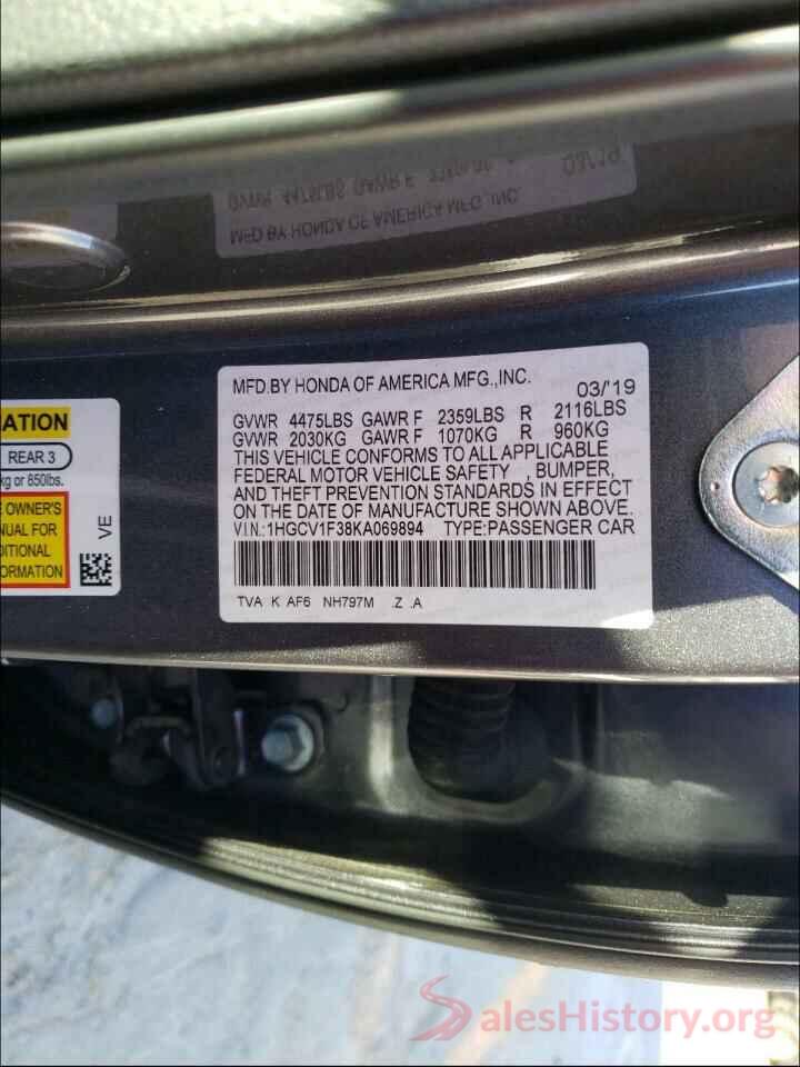 1HGCV1F38KA069894 2019 HONDA ACCORD