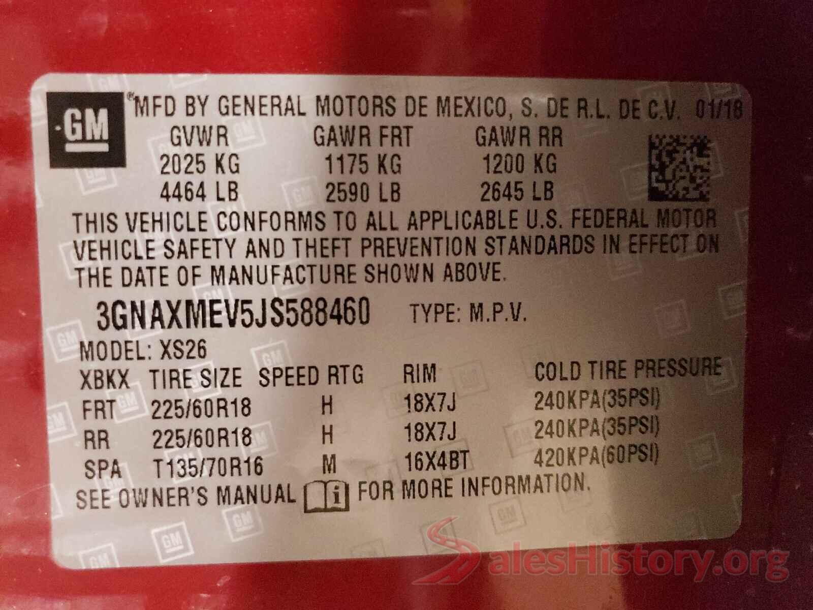 3GNAXMEV5JS588460 2018 CHEVROLET EQUINOX