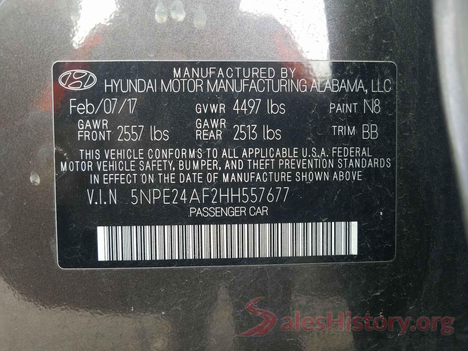 5NPE24AF2HH557677 2017 HYUNDAI SONATA