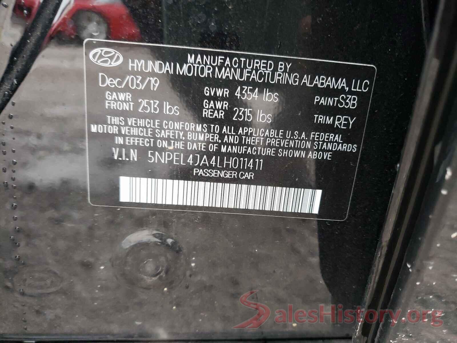 5NPEL4JA4LH011411 2020 HYUNDAI SONATA