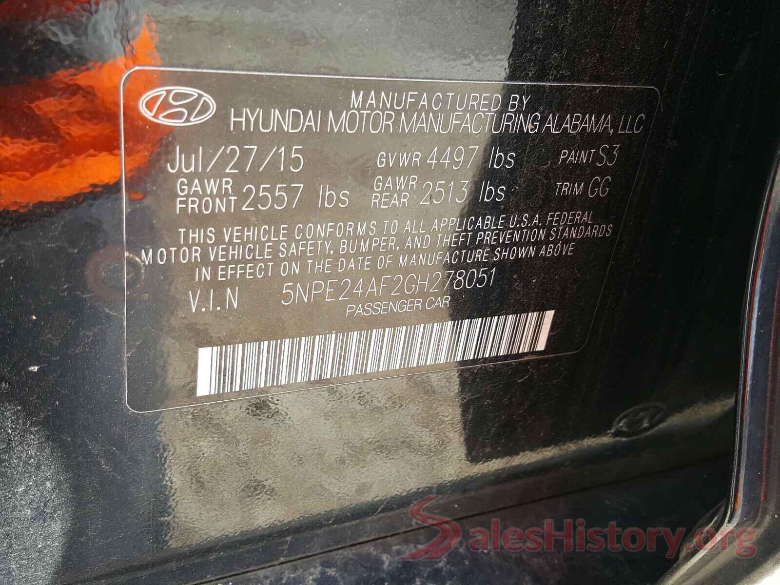 5NPE24AF2GH278051 2016 HYUNDAI SONATA