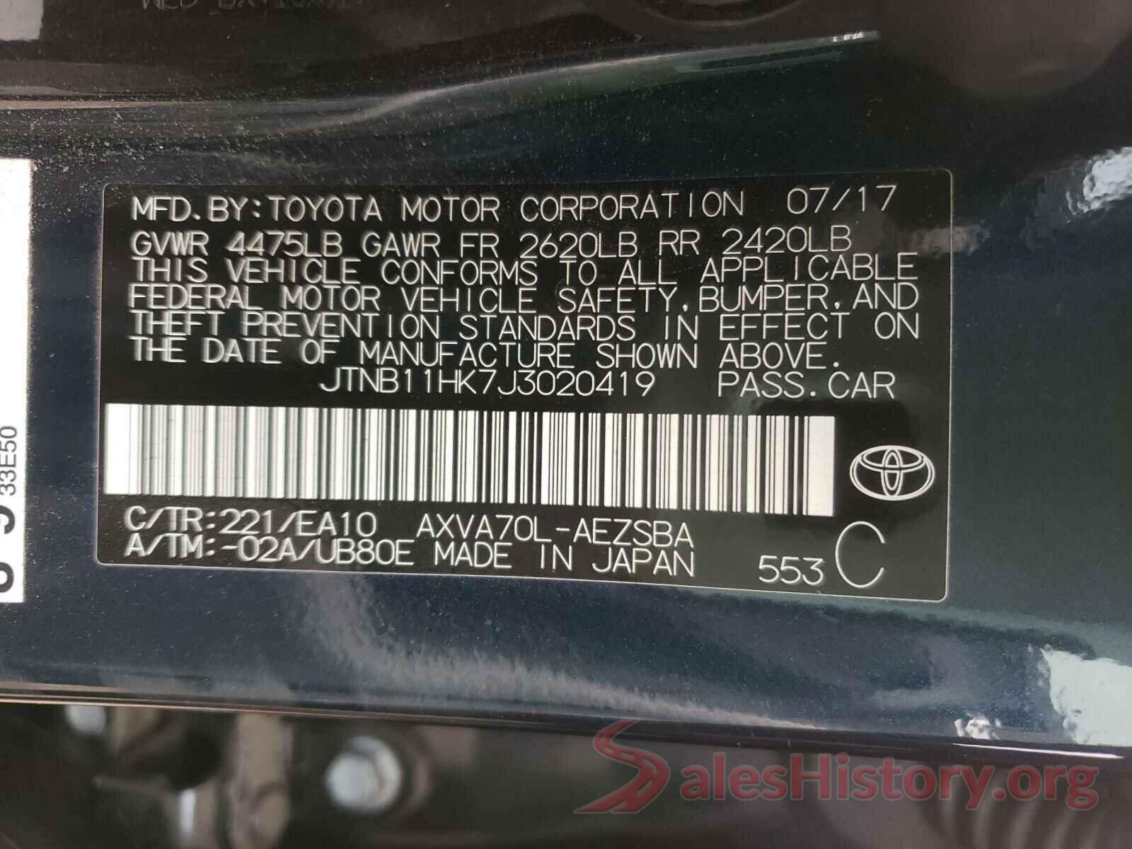 JTNB11HK7J3020419 2018 TOYOTA CAMRY