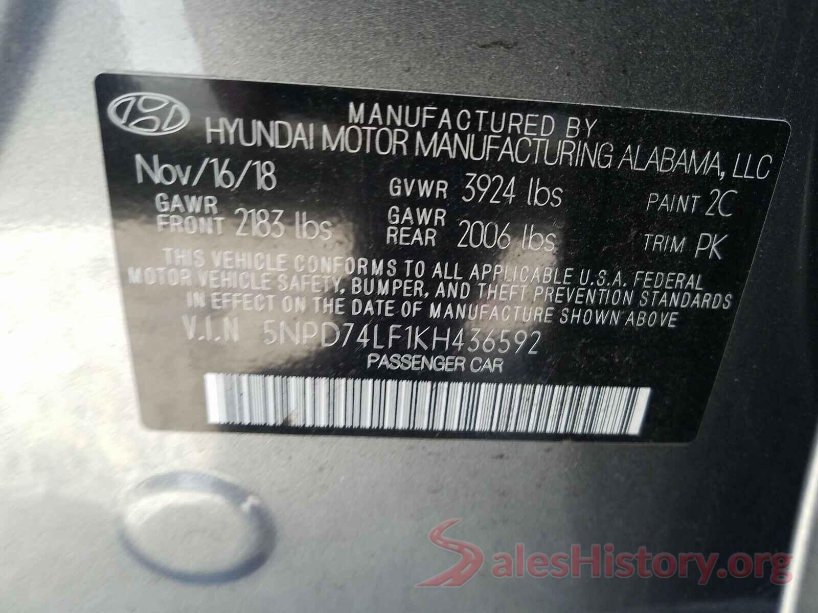 5NPD74LF1KH436592 2019 HYUNDAI ELANTRA