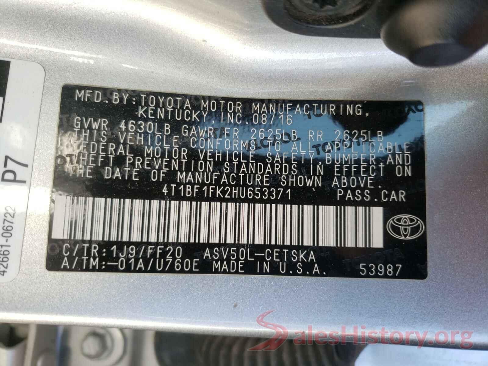 4T1BF1FK2HU653371 2017 TOYOTA CAMRY