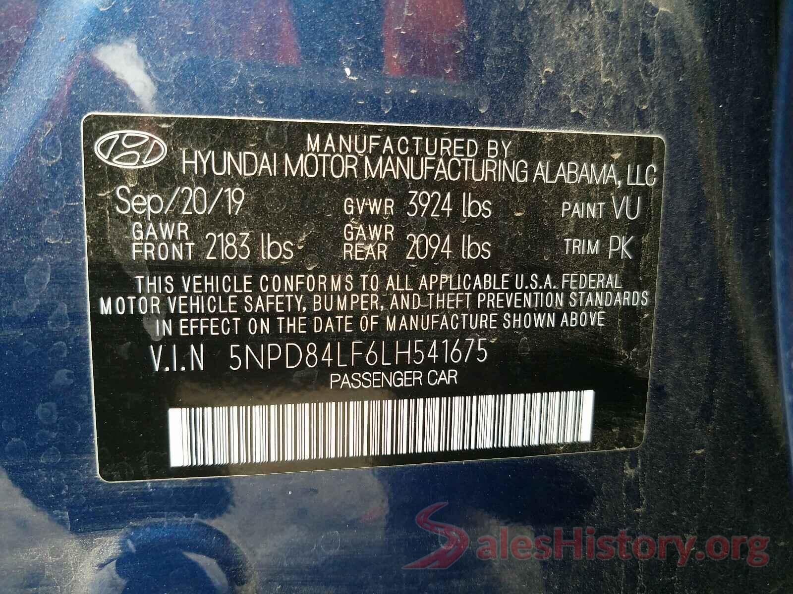 5NPD84LF6LH541675 2020 HYUNDAI ELANTRA