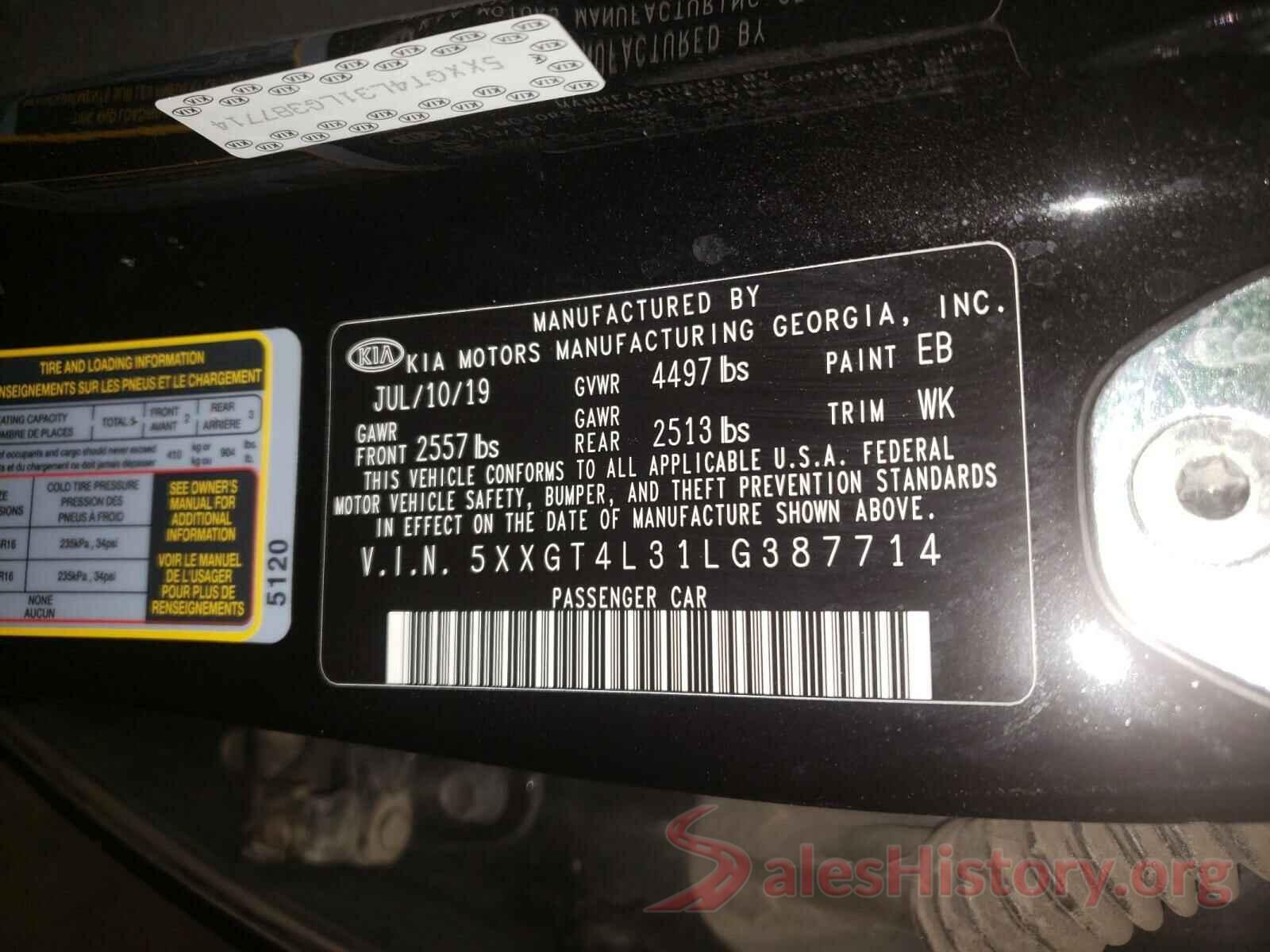 5XXGT4L31LG387714 2020 KIA OPTIMA