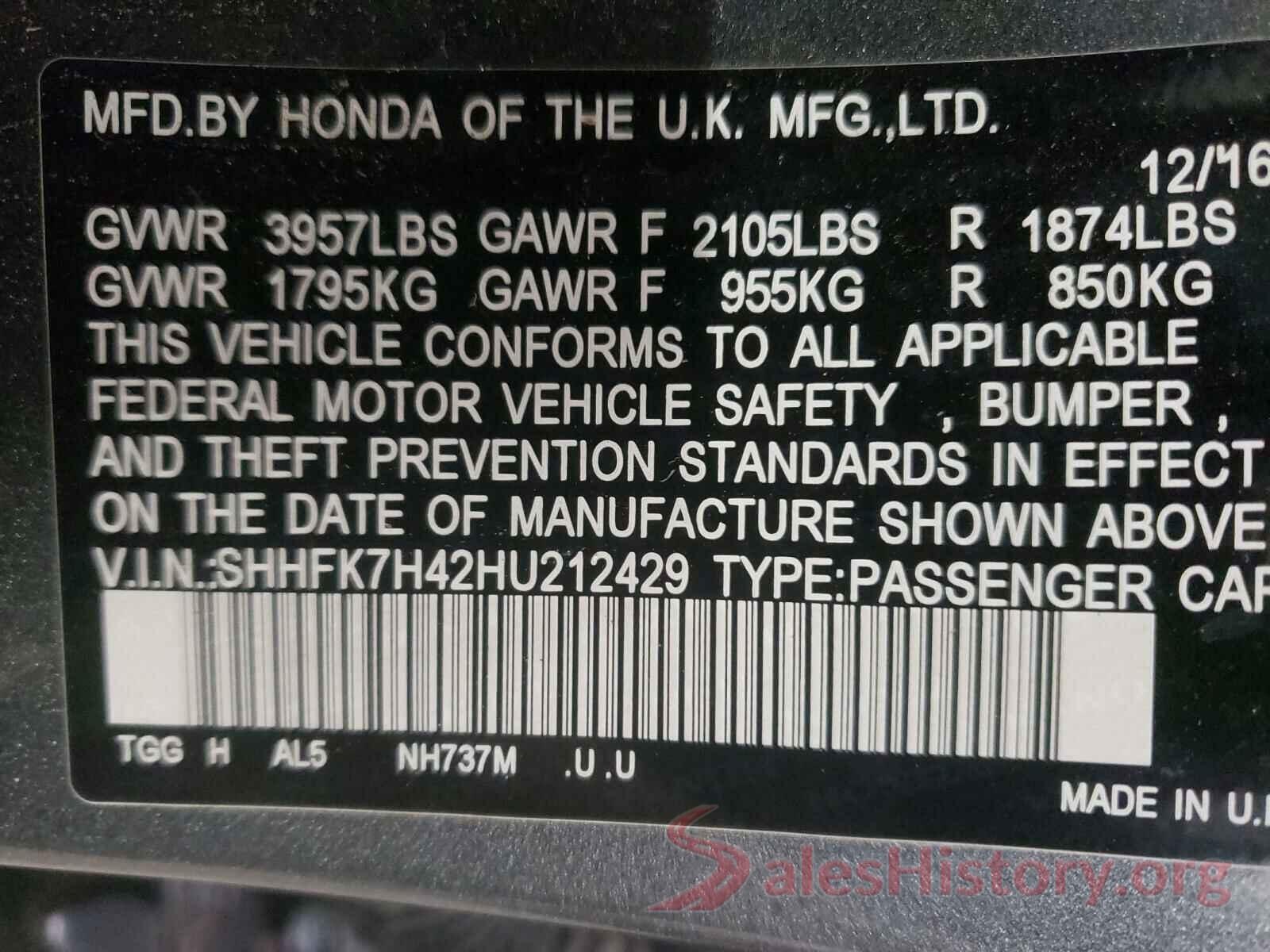 SHHFK7H42HU212429 2017 HONDA CIVIC