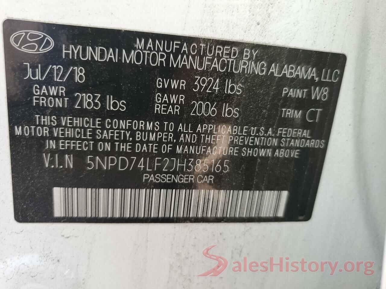 5NPD74LF2JH385165 2018 HYUNDAI ELANTRA