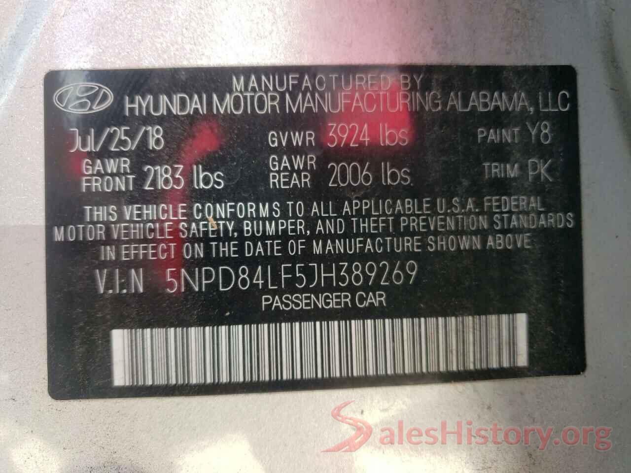 5NPD84LF5JH389269 2018 HYUNDAI ELANTRA