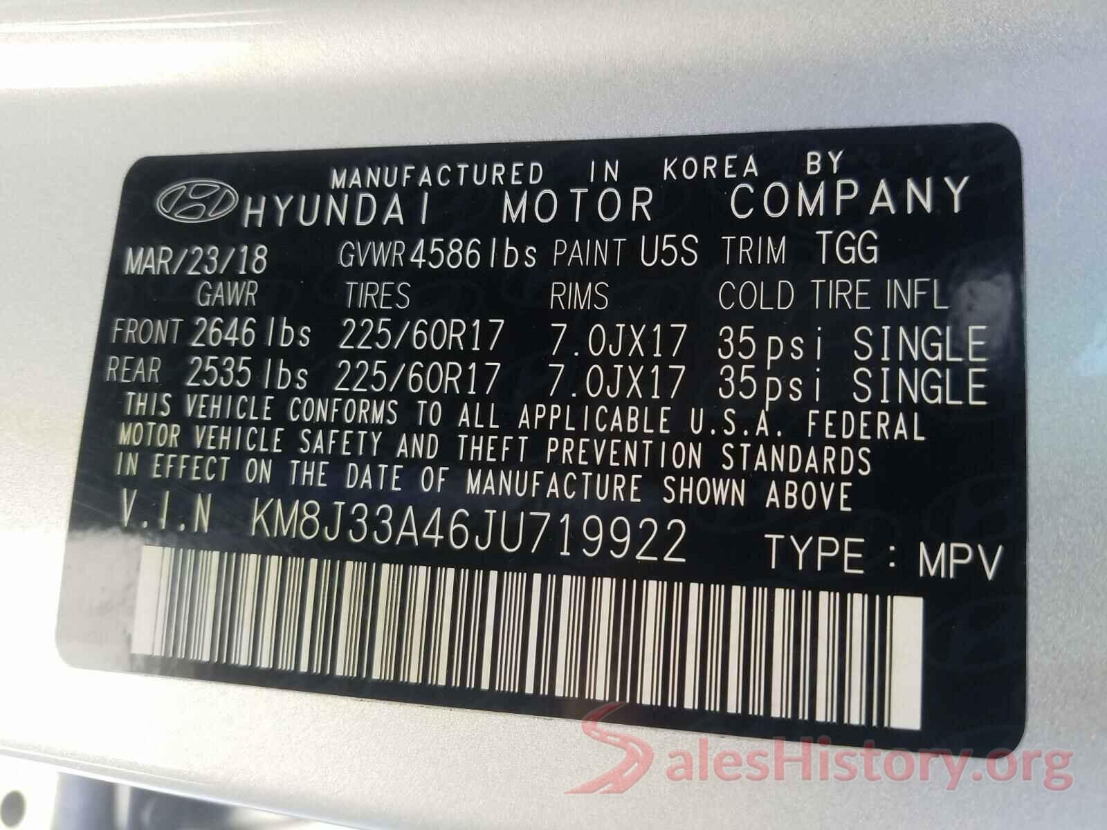 KM8J33A46JU719922 2018 HYUNDAI TUCSON