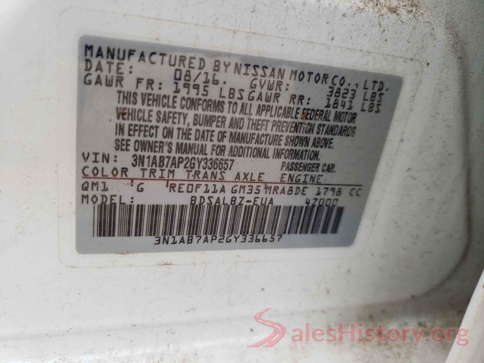 3N1AB7AP2GY336657 2016 NISSAN SENTRA