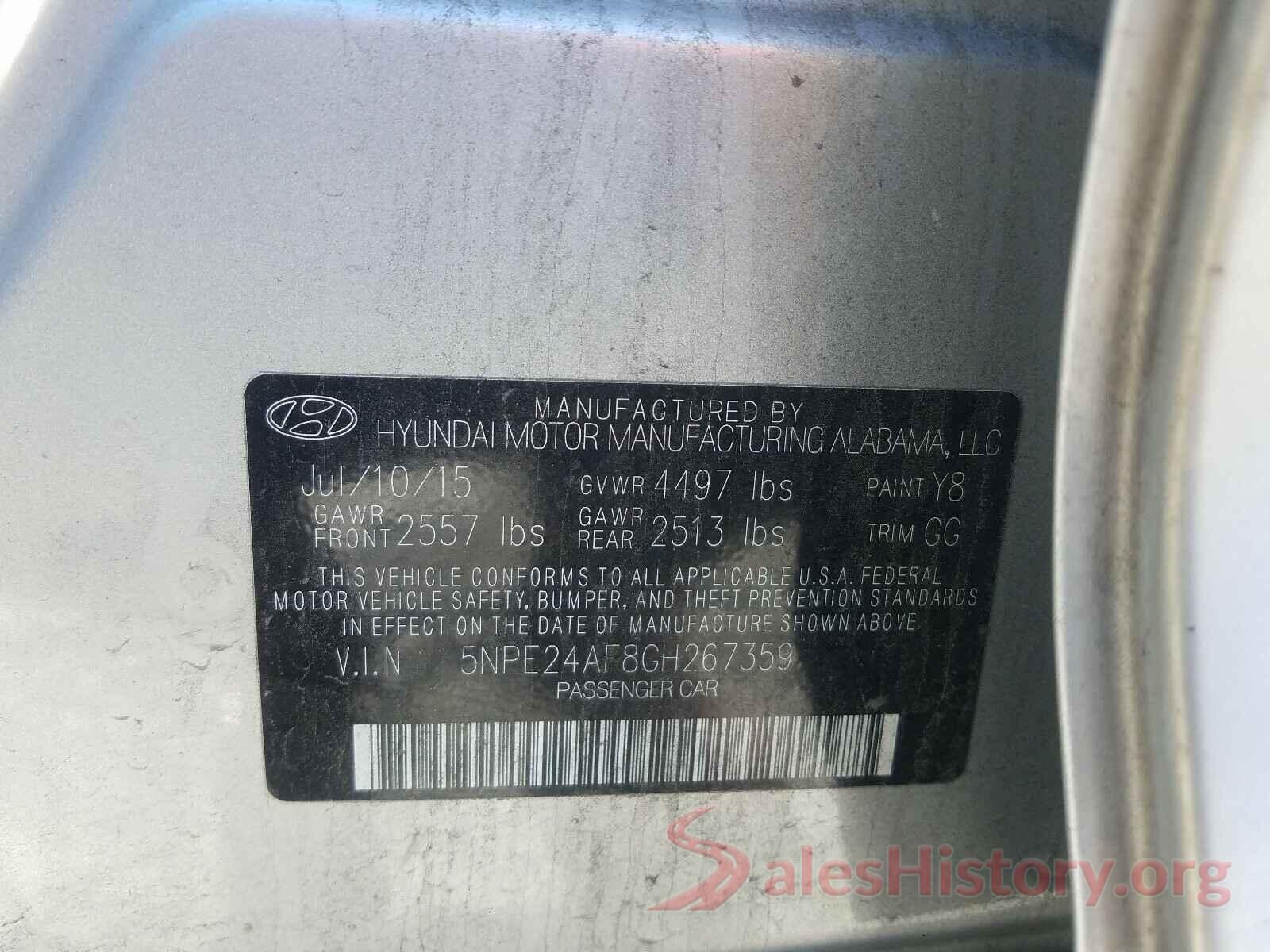 5NPE24AF8GH267359 2016 HYUNDAI SONATA