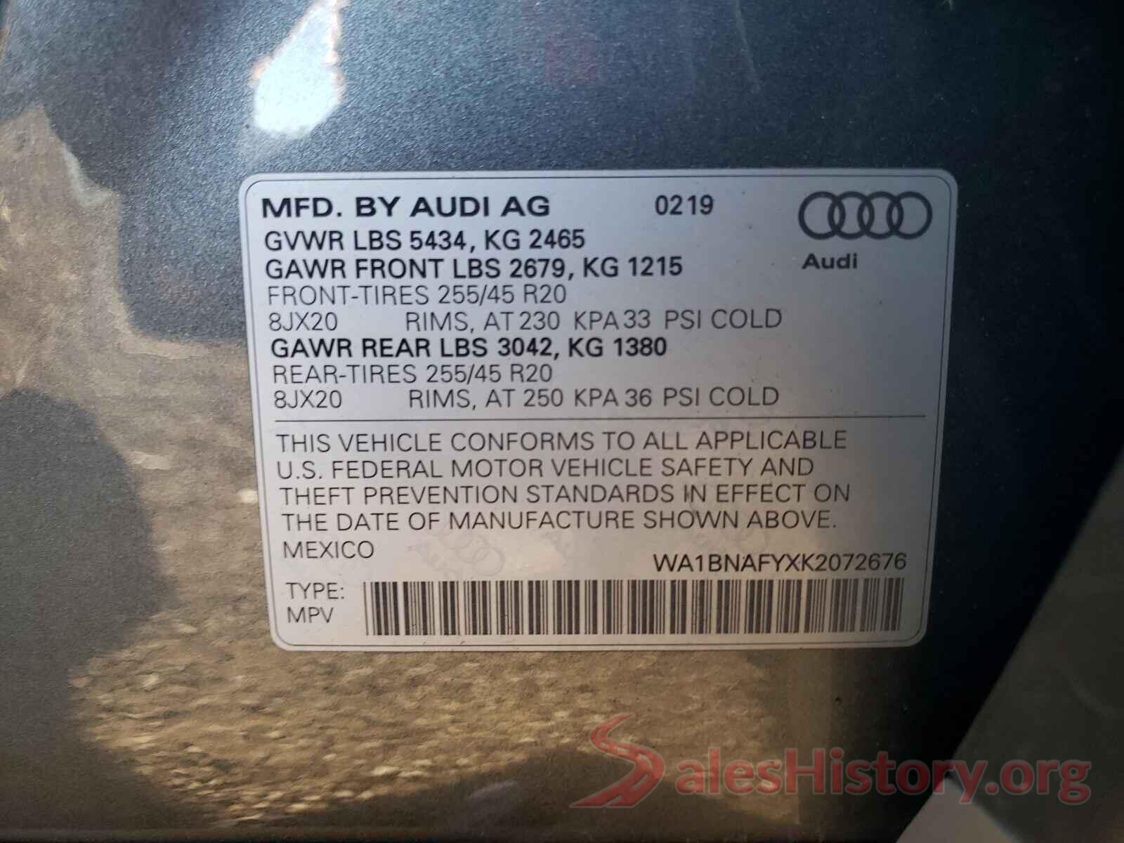 WA1BNAFYXK2072676 2019 AUDI Q5