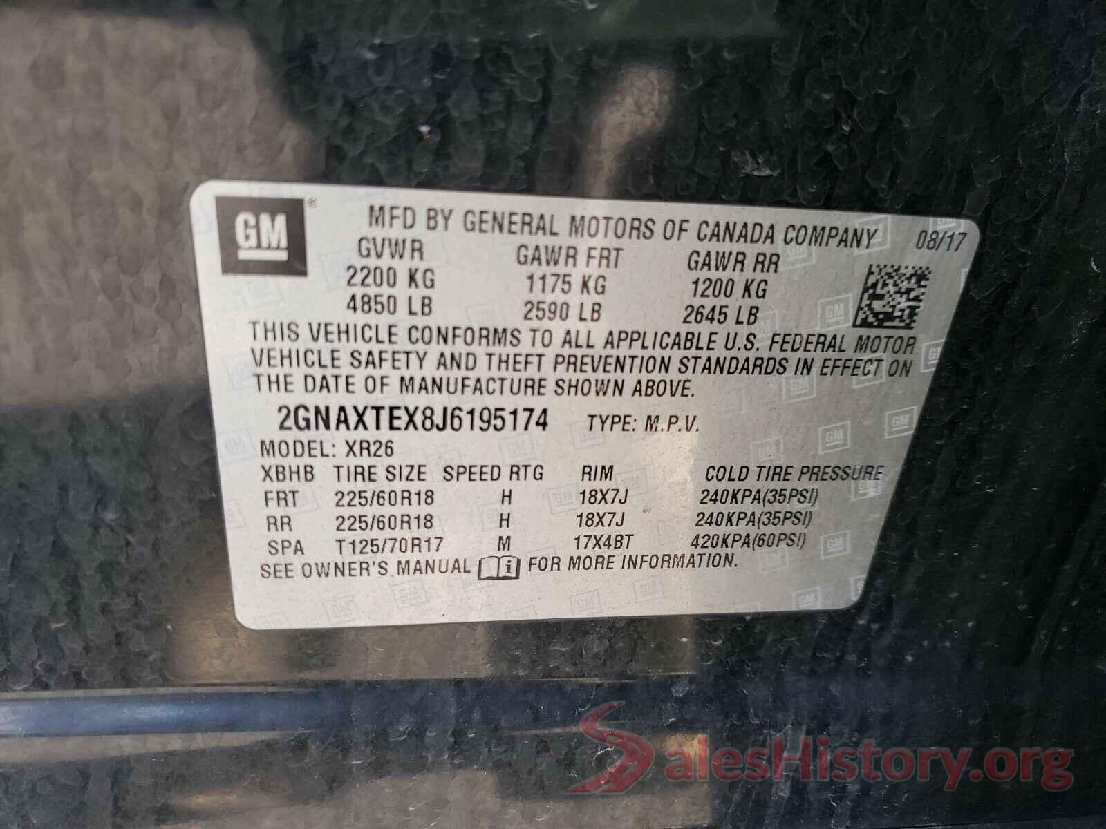 2GNAXTEX8J6195174 2018 CHEVROLET EQUINOX