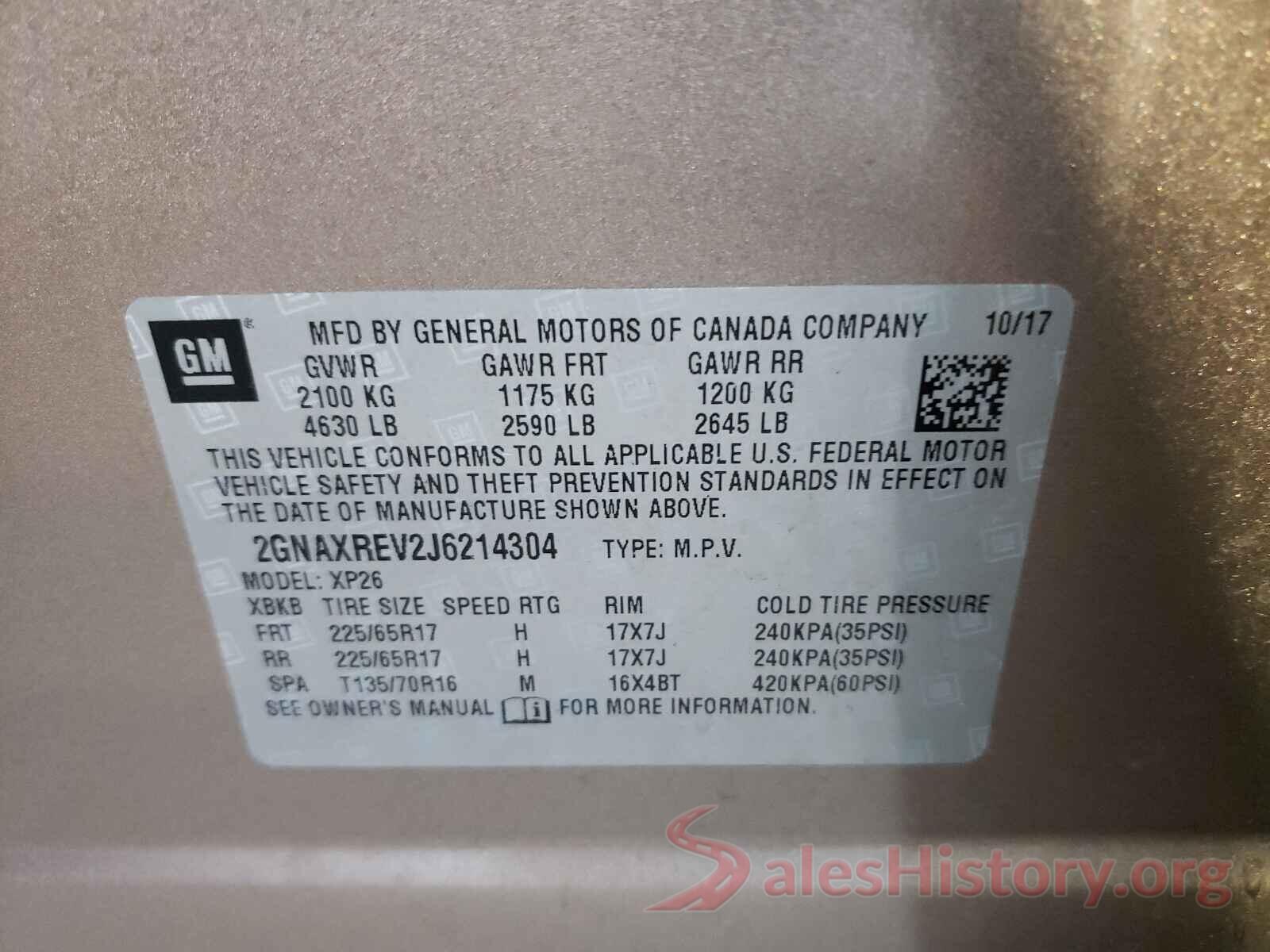 2GNAXREV2J6214304 2018 CHEVROLET EQUINOX