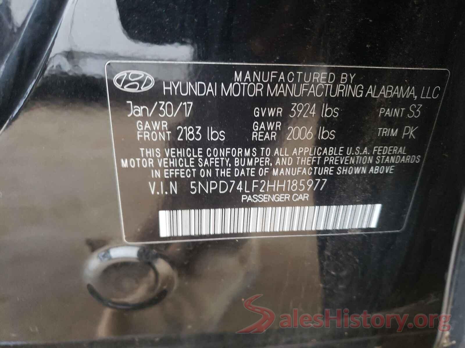 5NPD74LF2HH185977 2017 HYUNDAI ELANTRA