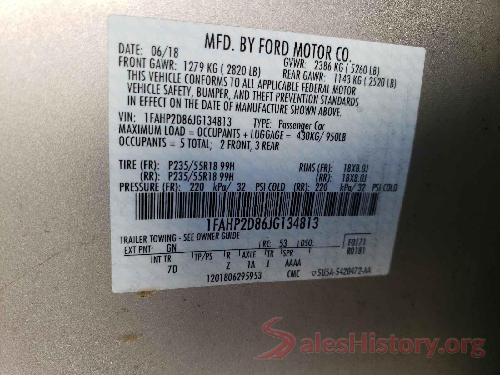 1FAHP2D86JG134813 2018 FORD TAURUS